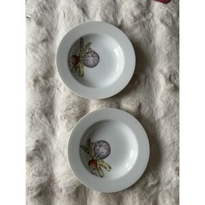 2 Fitz and Floyd Potager Salad/Soup Bowls 8 1/2" Onion Radish Asparagus 1988 EUC